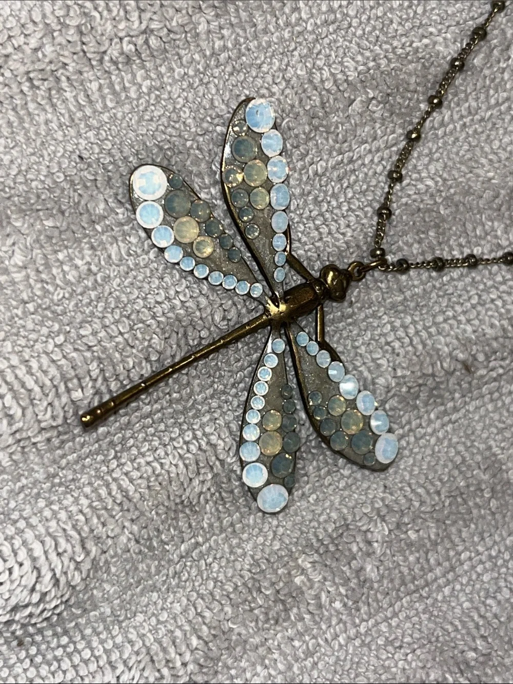 Anne Koplik Handmade Dragonfly Pendant Necklace with Opalescent Accents